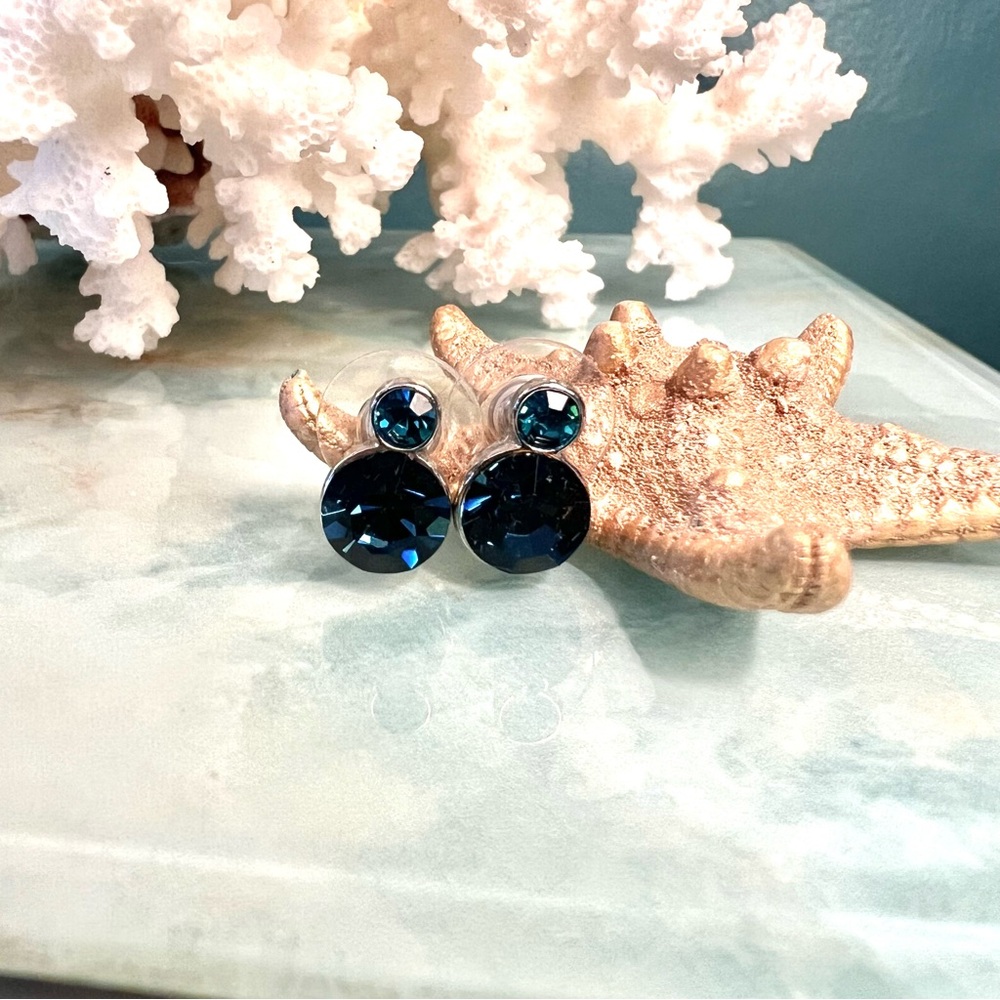 Faux Sapphire and Blue Topaz Bezel Set Earrings